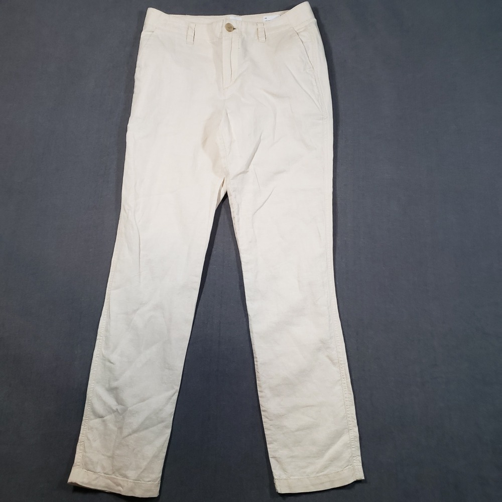 Gap Girlfriend Chino Pants‎ Womens 00 Cream Linen Cotton Blend Trousers
